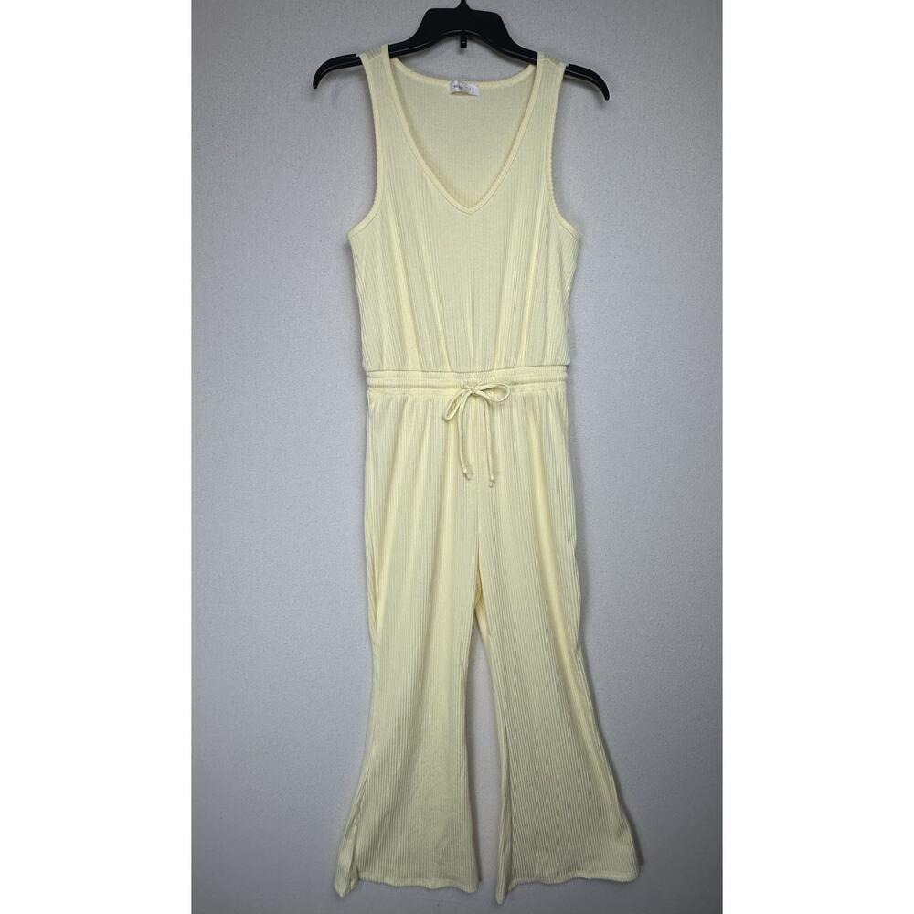 Yellow Jumpsuit Women’s Sz M Stretch Drawstring Waist Sleeveless Beach Cruise